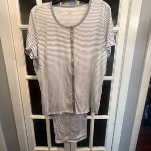 Charter Club Women’s Stripped Gray Women's 2 Piece Pajama Set- SizeXXL